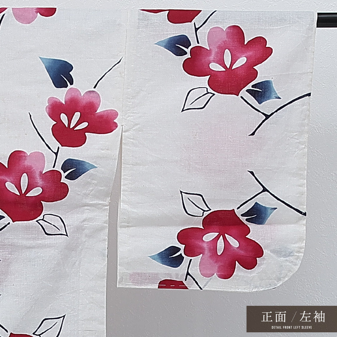夏物 洗える着物 木綿の浴衣 身丈155cm 裄丈64cm 木綿 Cランク カジュアル バチ衿 Mサイズ 居敷当て 肩当て 朝顔 白系 RP 1225-17255