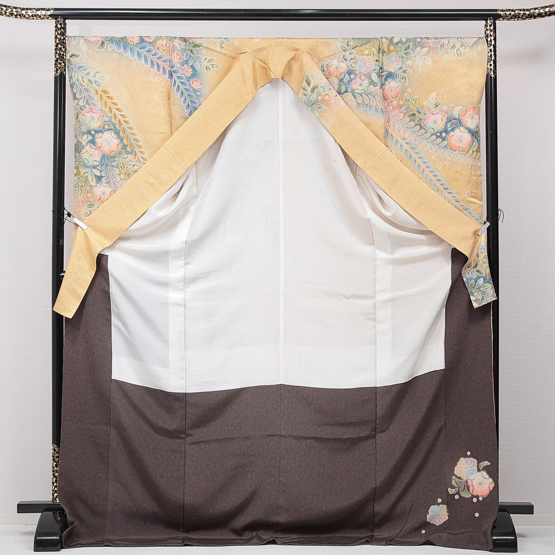 振袖 袷 身丈180cm 裄丈66cm 正絹 Aランク フォーマル 広衿 3XLサイズ 花柄 ベージュ系 RP 1215-06983