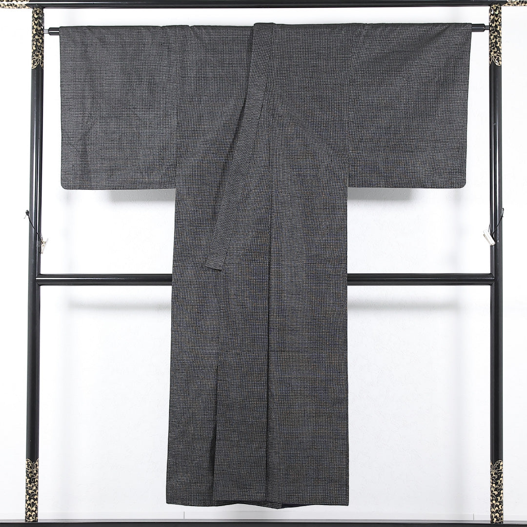 アンサンブル 男着物 (紬) 袷 身丈145cm 裄丈70cm 正絹 Cランク インフォーマル 棒衿 Mサイズ 亀甲 茶系 RP 1224-17363