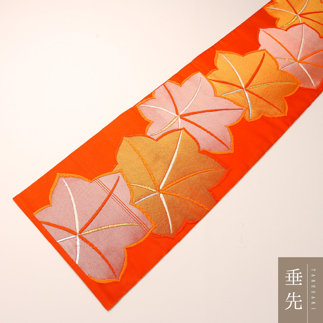 夏物 袋帯 帯丈452cm 正絹 六通 インフォーマル 楓 朱系 1243-02434