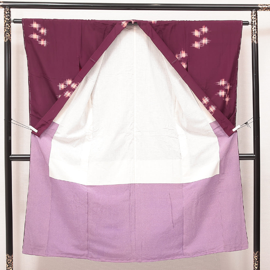 アンティーク お召 袷 身丈139cm 裄丈62cm 正絹 Aランク バチ衿 XSサイズ 創作柄 紫系 LP 1222-17197