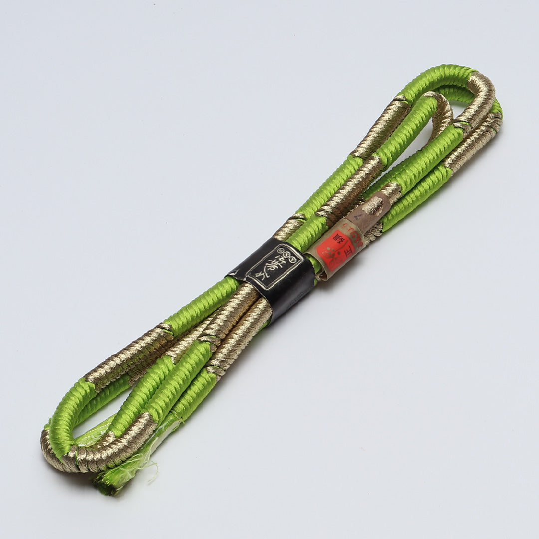 未使用品 帯締め 丸組紐 鴨川組 正絹 共箱 緑系 金系 1251-02030