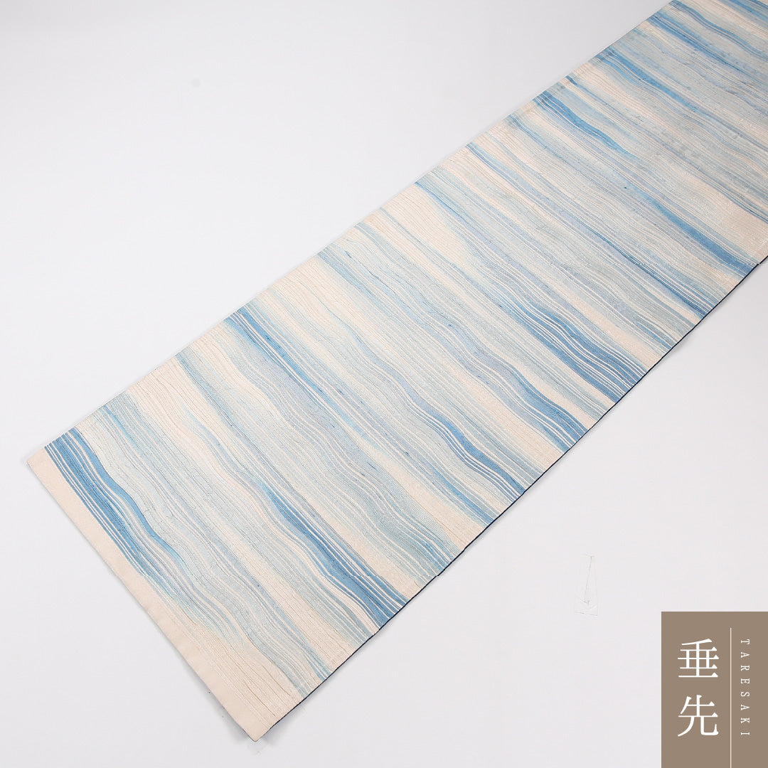 抽象柄 袋帯 帯丈432cm 正絹 六通 インフォーマル もじり織 白系 水色系 1243-02604