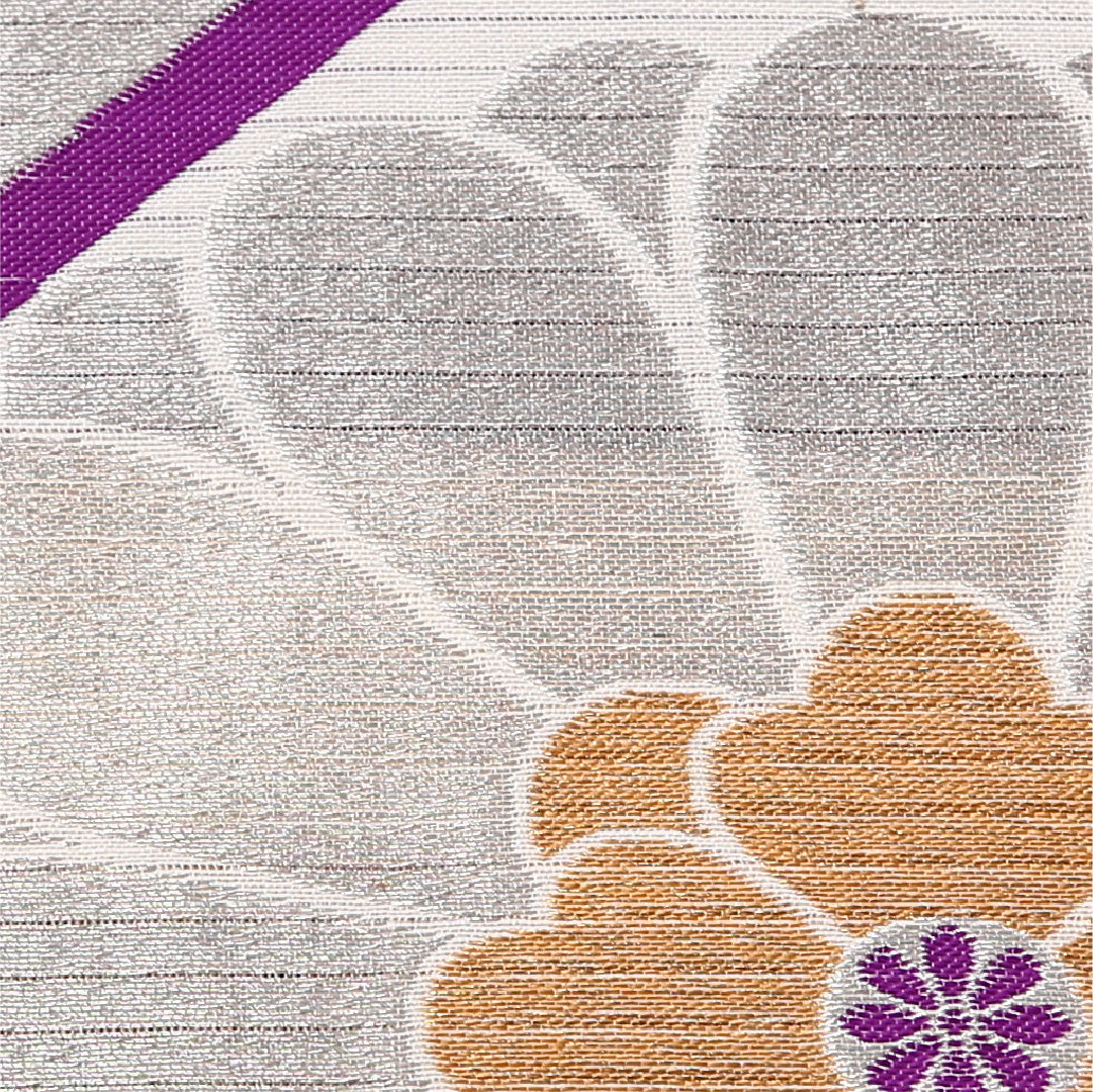 夏物 袋帯 帯丈404cm 正絹 六通 セミフォーマル 蜀江 菊 クリーム系 紫系 1243-02517