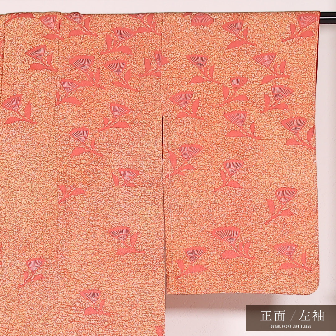 未使用品 付下げ 袷 身丈157cm 裄丈63cm 正絹 Sランク インフォーマル 広衿 Mサイズ しつけ糸 花柄 朱系 RP 1218-17532