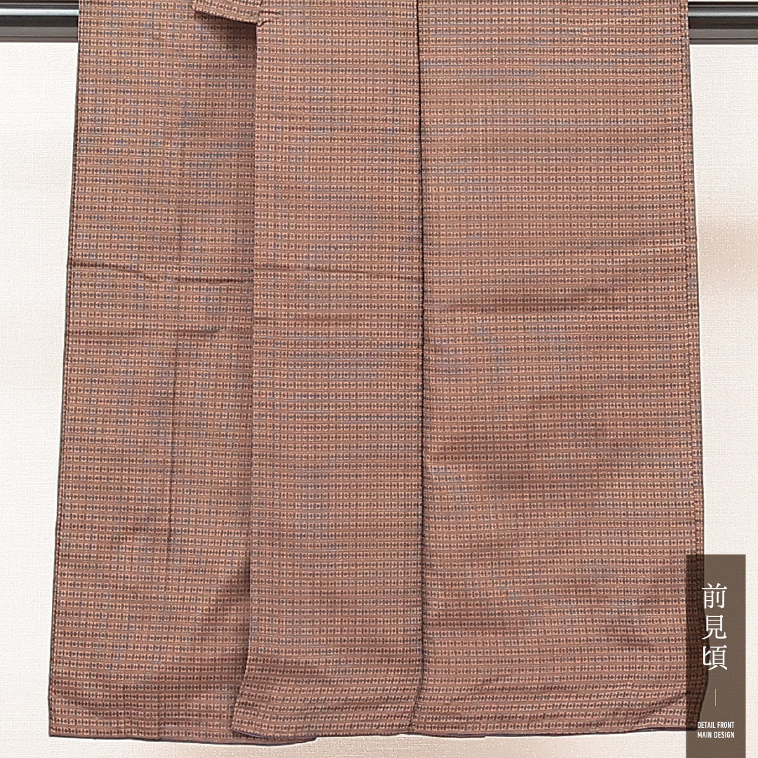 男着物 (大島紬) 袷 身丈138cm 裄丈64cm 正絹 Aランク インフォーマル 棒衿 Sサイズ 有馬 茶系 RP 1224-17190