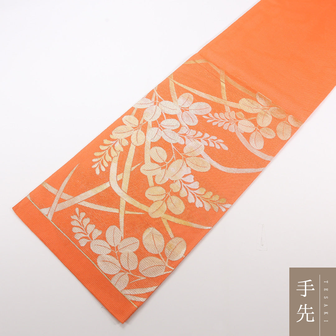 夏物 袋帯 帯丈432cm 正絹 六通 セミフォーマル 萩 朱系 1243-02479