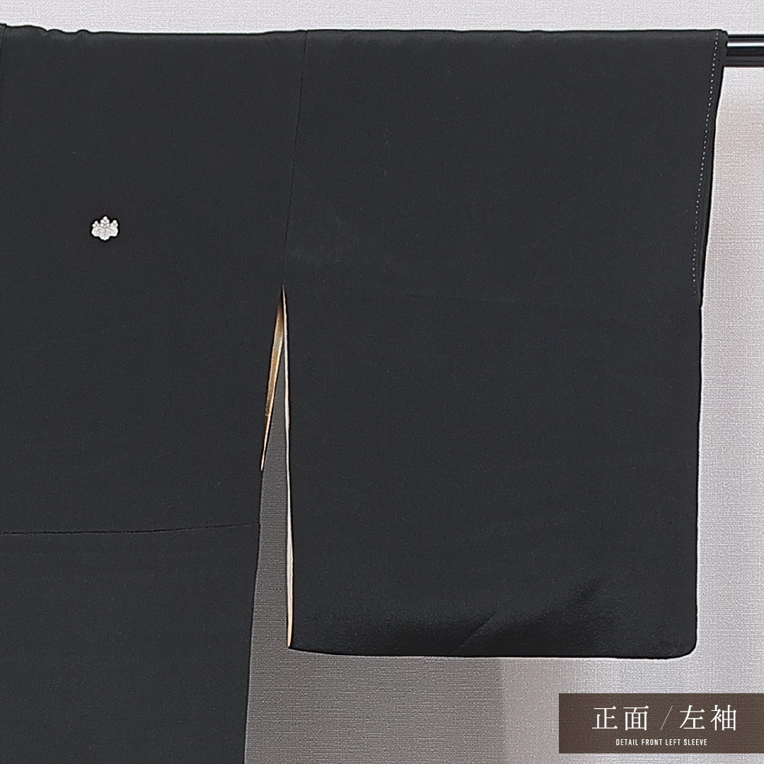 黒留袖 袷 身丈163cm 裄丈64cm 正絹 Cランク 五つ紋 (五三桐) フォーマル 広衿 Lサイズ 比翼 鴛鴦 流水 黒系 LP 1213-07098