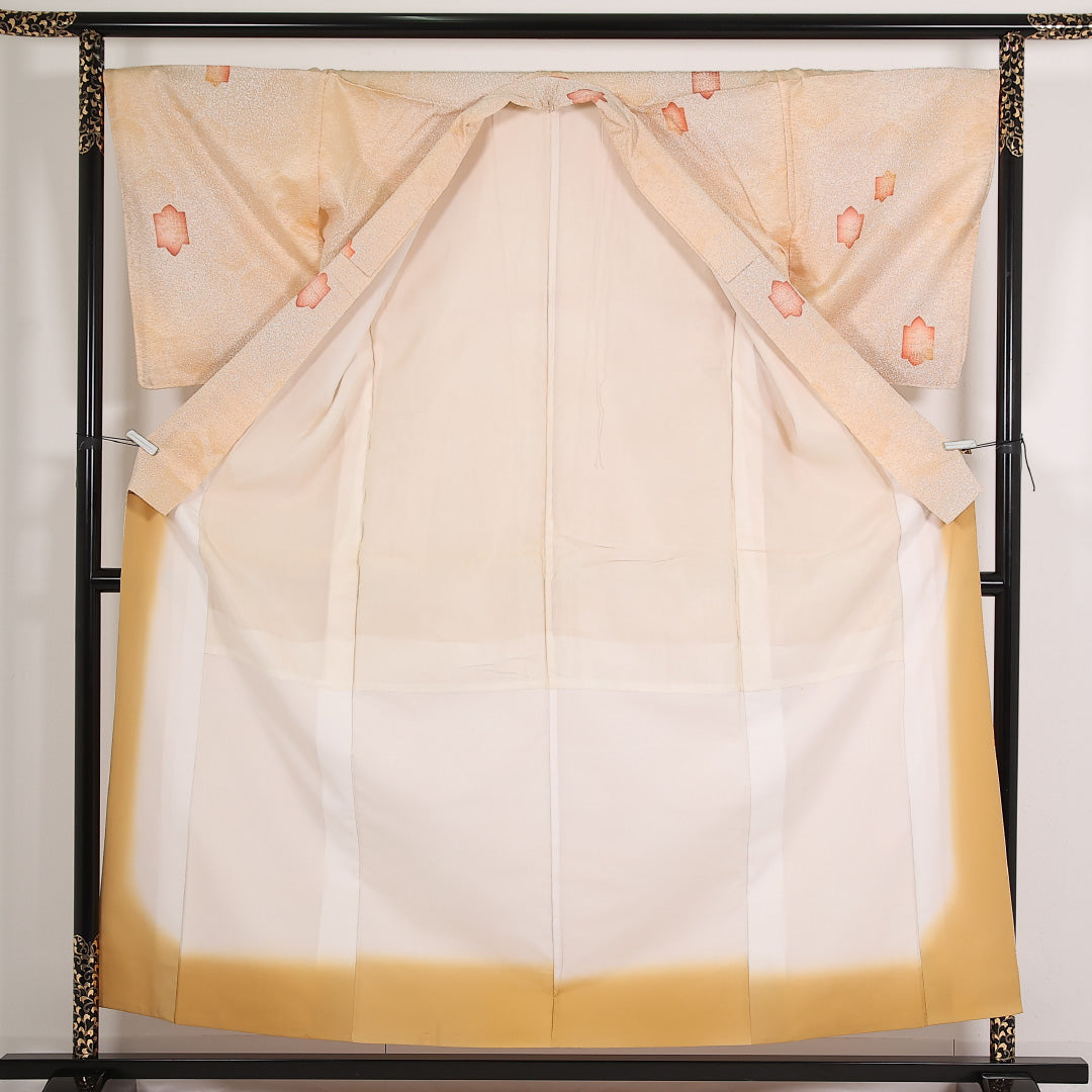 洗える着物 小紋 袷 身丈158cm 裄丈68cm ポリエステル Aランク インフォーマル 広衿 2XLサイズ 創作柄 朱系 LP 1221-17543