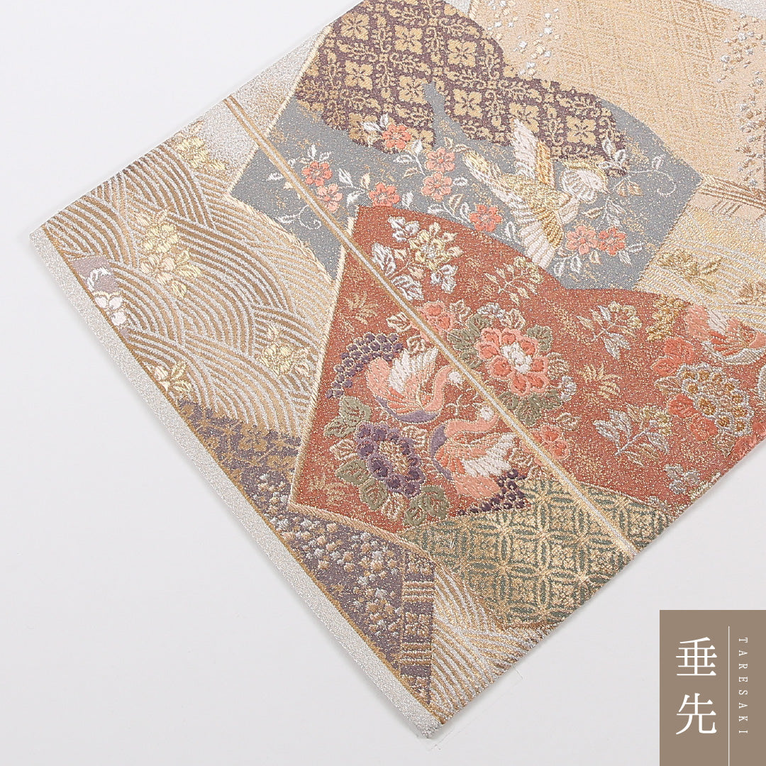 袋帯 帯丈428cm 正絹 六通 フォーマル クリーム系 銀系 1243-02585