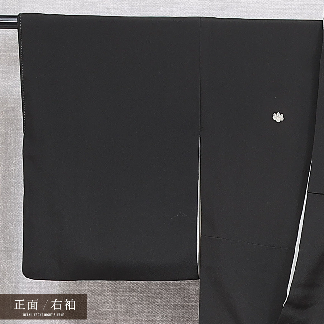 黒留袖 袷 身丈161cm 裄丈64cm 正絹 Cランク 五つ紋 (五三桐) フォーマル 広衿 Lサイズ 金彩 比翼 エ霞 桐 黒系 LP 1213-07097
