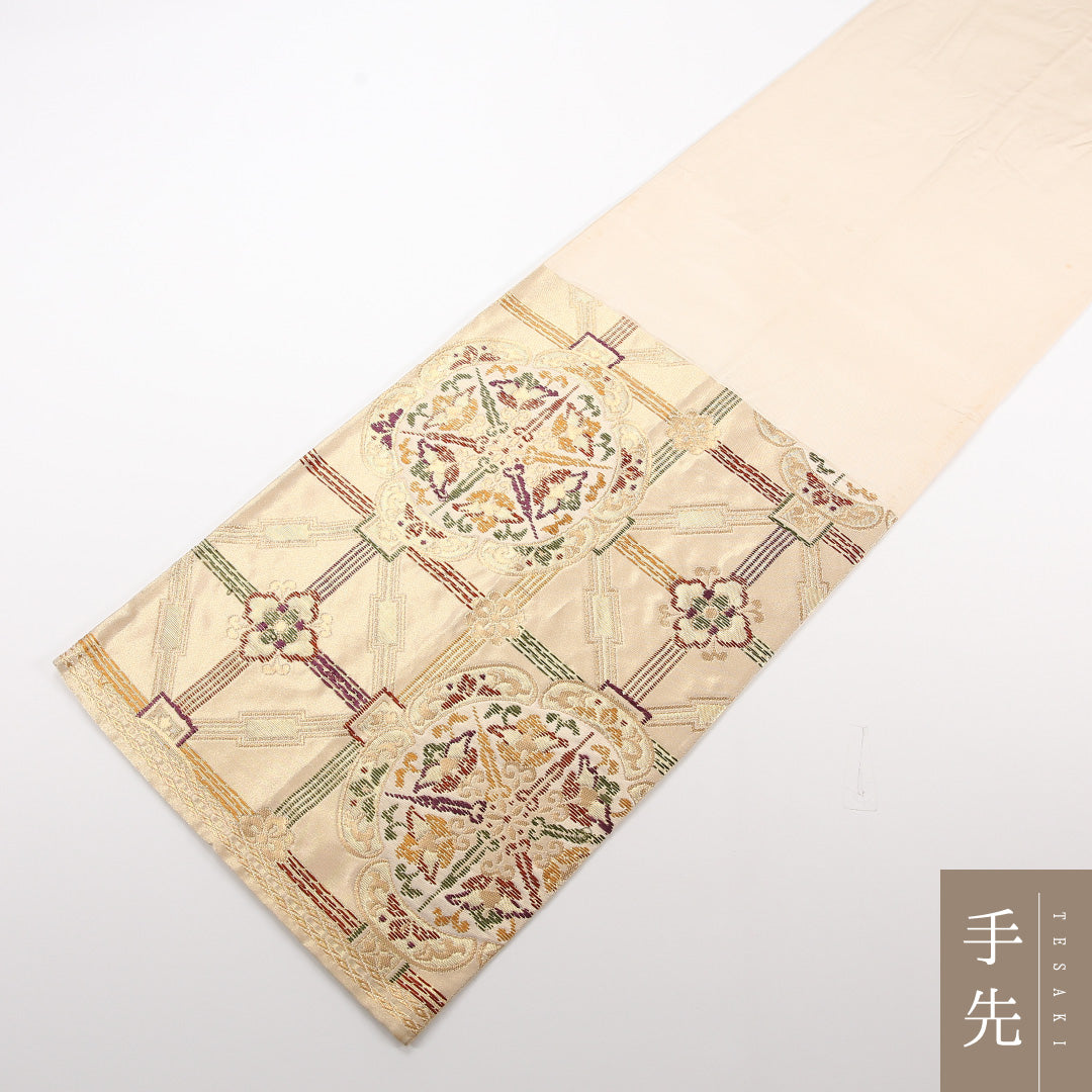 袋帯 帯丈424cm 正絹 六通 フォーマル 宝相華 金系 1243-02527