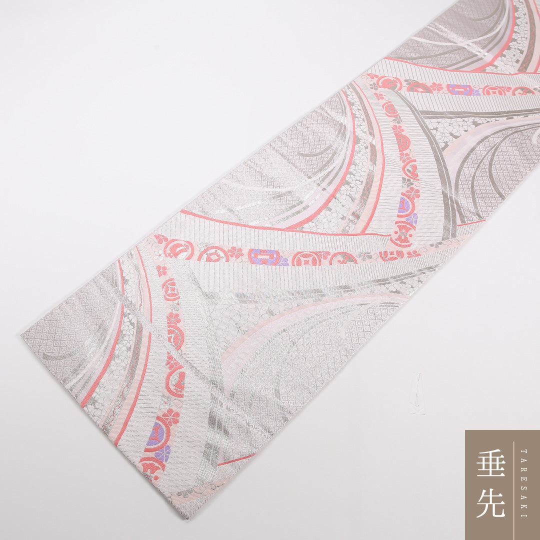 袋帯 帯丈432cm 正絹 六通 セミフォーマル 宝尽くし ピンク系 1243-02542