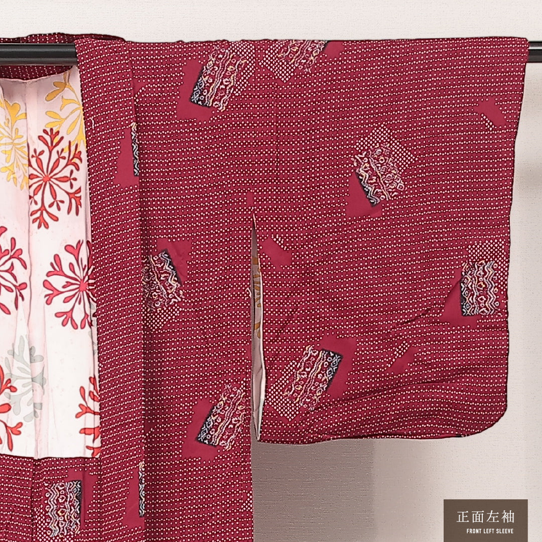 アンティーク 羽織 (紬) 袷 身丈95cm 裄丈62cm 正絹 Aランク Sサイズ 創作柄 赤系 LP 1232-17209