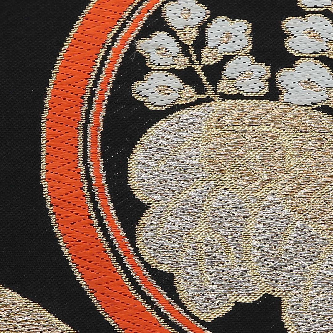 袋帯 帯丈402cm 正絹 六通 フォーマル 菊唐草文 丸文 黒系 1243-02520