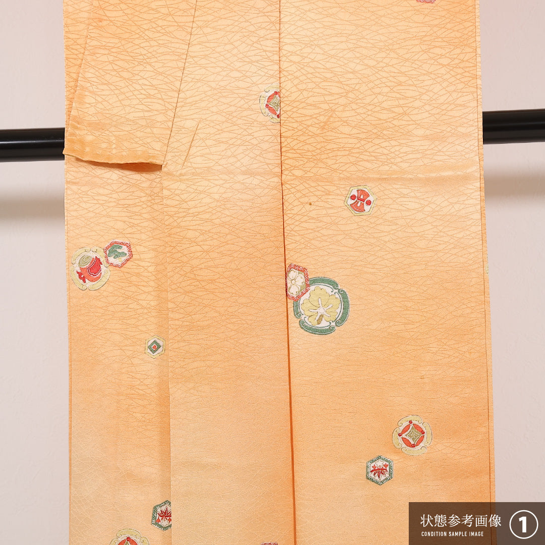 洗える着物 小紋 袷 身丈158cm 裄丈64cm ポリエステル Aランク 紋意匠 (松葉) インフォーマル 広衿 XLサイズ 古典柄 朱系 RP 1221-17436