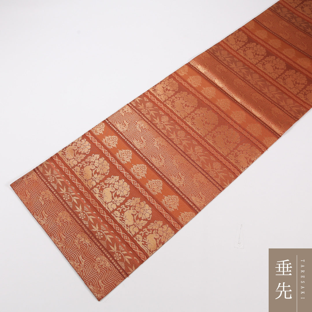樹下双獣文 袋帯 帯丈440cm 正絹 全通 フォーマル 朱系 1243-02586