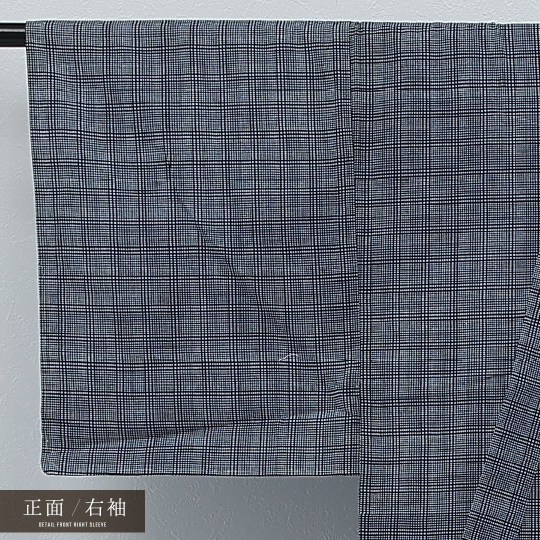 夏物 洗える着物 木綿の浴衣 男性用 身丈134cm 裄丈66cm 木綿 Bランク カジュアル 棒衿 XLサイズ 居敷当て 格子 青系 RP 1226-17257