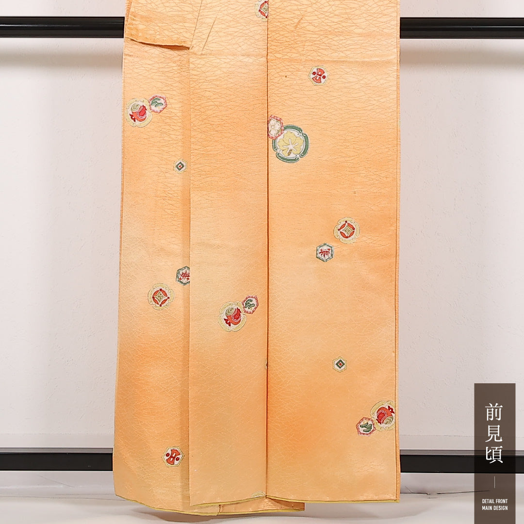 洗える着物 小紋 袷 身丈158cm 裄丈64cm ポリエステル Aランク 紋意匠 (松葉) インフォーマル 広衿 XLサイズ 古典柄 朱系 RP 1221-17436