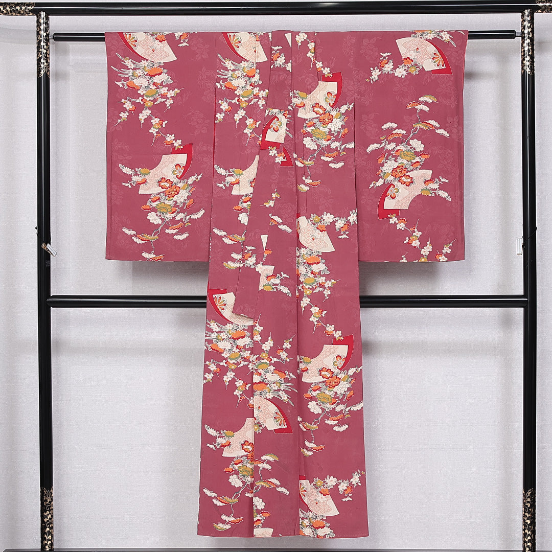 アンティーク 小振袖 袷 身丈146cm 裄丈58cm 正絹 Aランク 広衿 XSサイズ 金駒刺繍 四季草花 紫系 RP 1216-06668