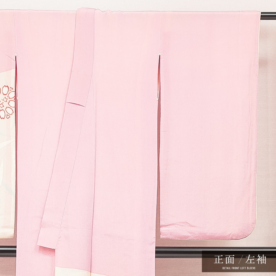 アンティーク 小振袖 袷 身丈157cm 裄丈62cm 正絹 Bランク バチ衿 Mサイズ 撫子 ピンク系 RP 1216-07110