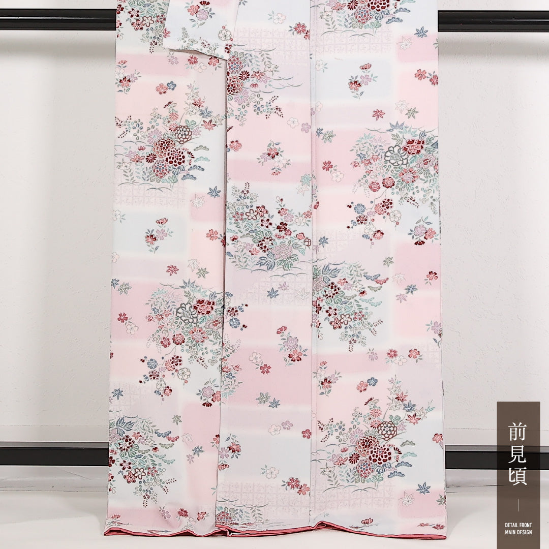 洗える着物 小紋 袷 身丈167cm 裄丈65cm ポリエステル Sランク インフォーマル 広衿 Sサイズ 菊 ピンク系 RP 1221-17550