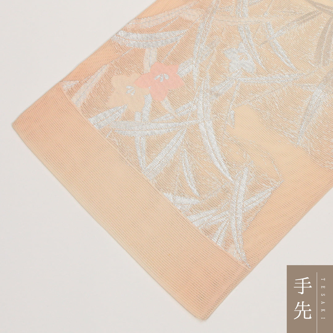 夏物 袋帯 帯丈448cm 正絹 六通 インフォーマル 菖蒲 ピンク系 クリーム系 1243-02429