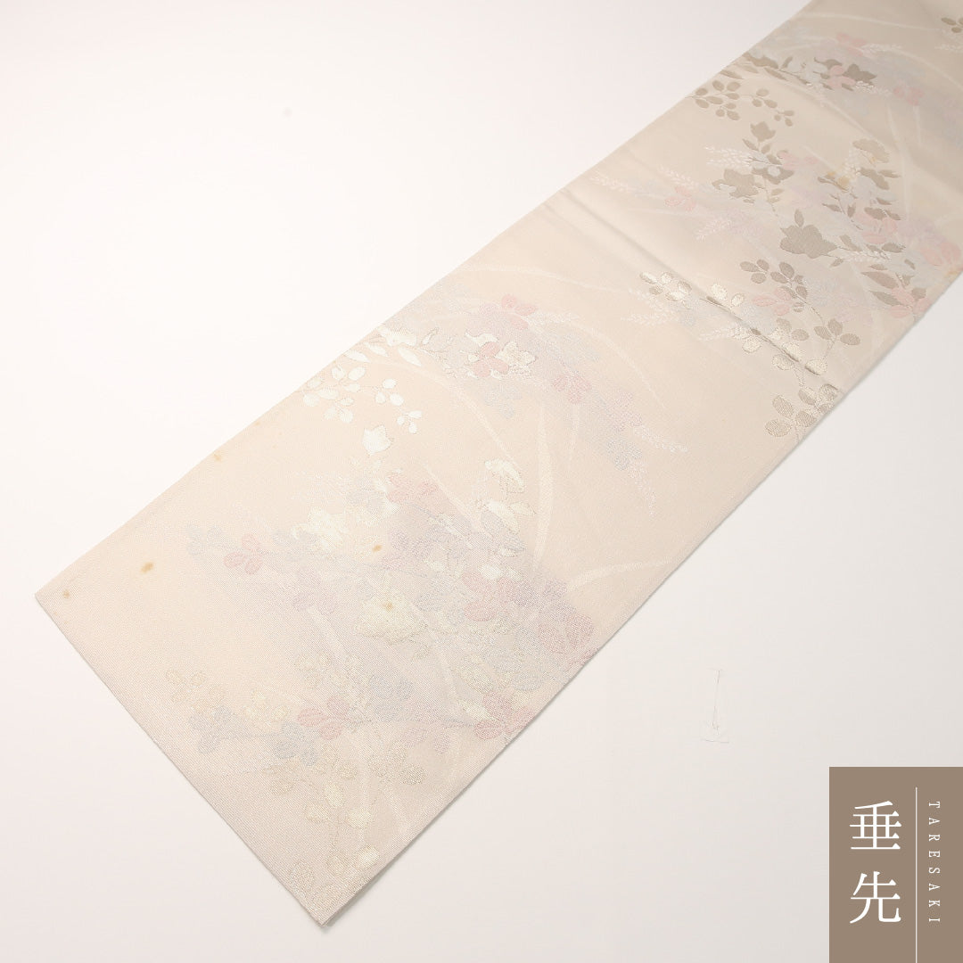 夏物 袋帯 帯丈436cm 正絹 六通 インフォーマル 藤 クリーム系 1243-02438