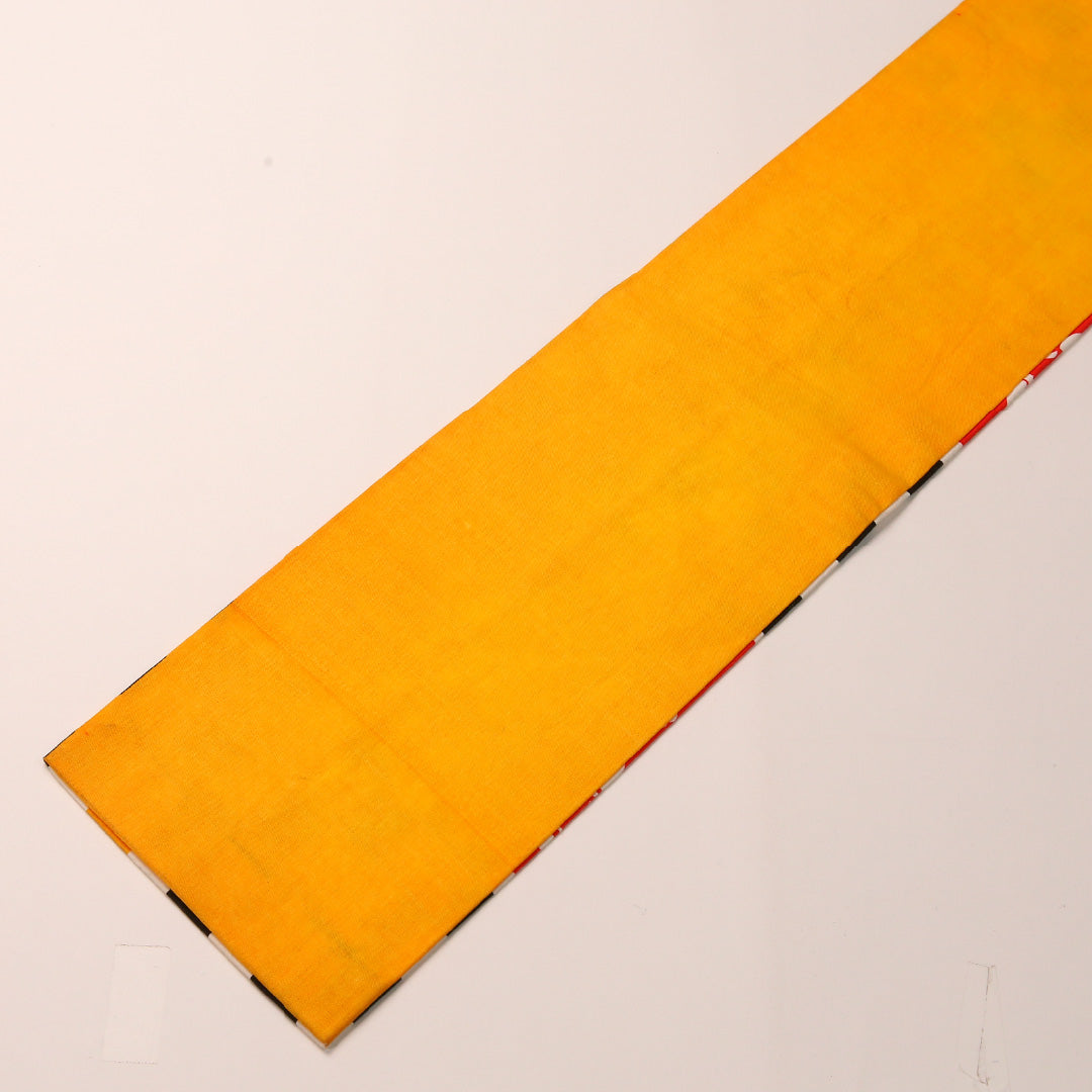半幅帯 帯丈348cm 木綿 全通 小袋帯 カジュアル 蝶 市松 赤系 1247-00748