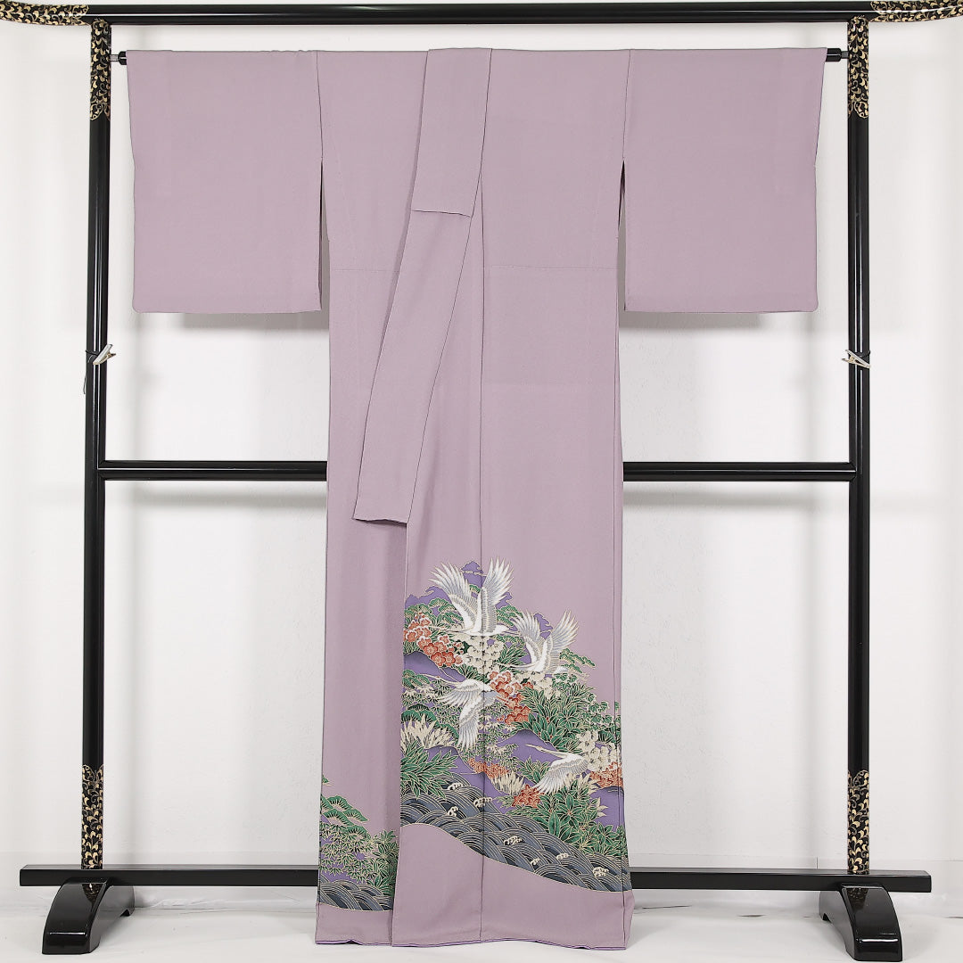 洗える着物 色留袖 胴抜き 身丈166cm 裄丈70cm ポリエステル Sランク セミフォーマル 広衿 XLサイズ 鶴 山水 ピンク系 RP 1214-17470
