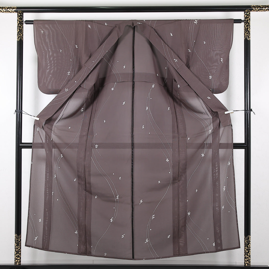 夏物 小紋 絽 身丈154cm 裄丈61cm 正絹 Bランク インフォーマル バチ衿 XSサイズ 創作柄 紫系 RP 1221-17384