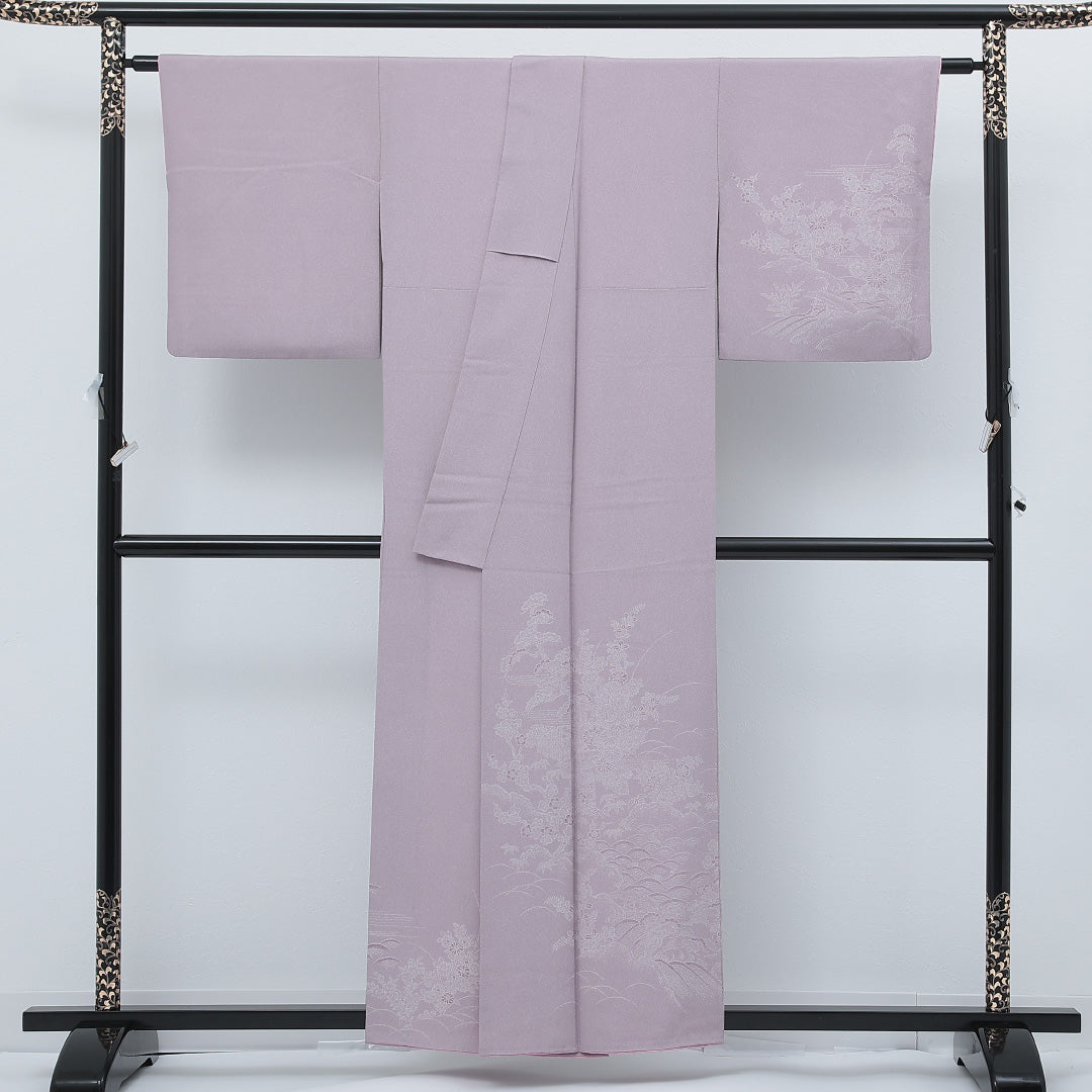 訪問着 袷 身丈154cm 裄丈64cm 正絹 Sランク セミフォーマル 広衿 Sサイズ 四季山野 紫系 RP 1217-17239