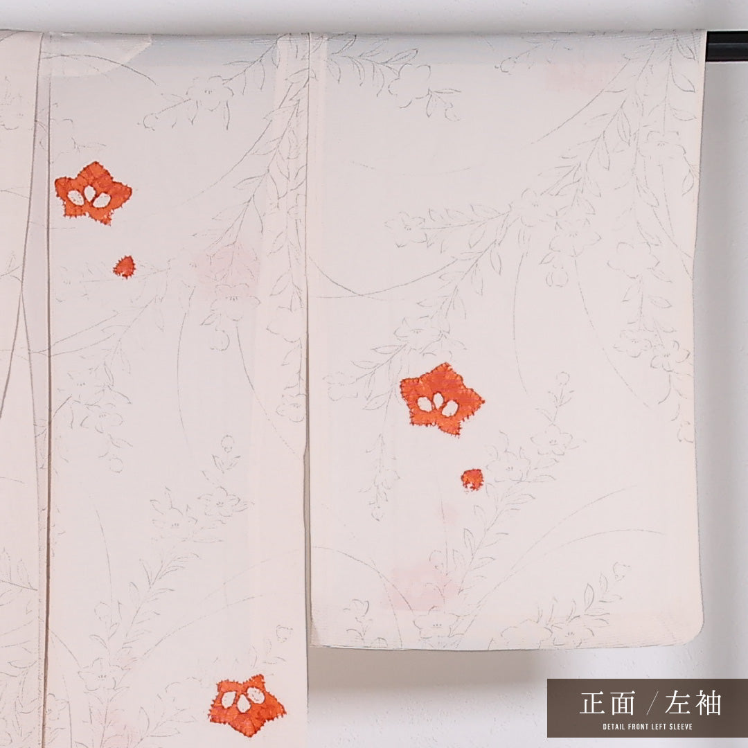 夏物 小紋 絽 身丈154cm 裄丈63cm 正絹 Sランク インフォーマル バチ衿 Sサイズ 桔梗 クリーム系 RP 1221-17355