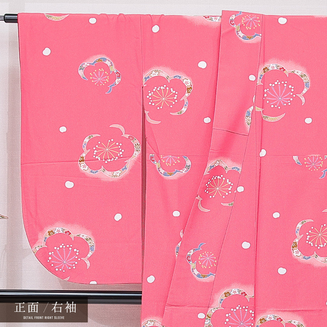 小振袖 袷 身丈163cm 裄丈65cm 正絹 Cランク セミフォーマル 広衿 Lサイズ 梅 ピンク系 LP 1216-07032