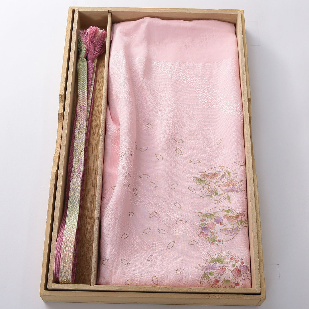 帯締め・帯揚げセット 礼装用 正絹 平組紐 高麗組 綸子 ピンク系 1254-01057