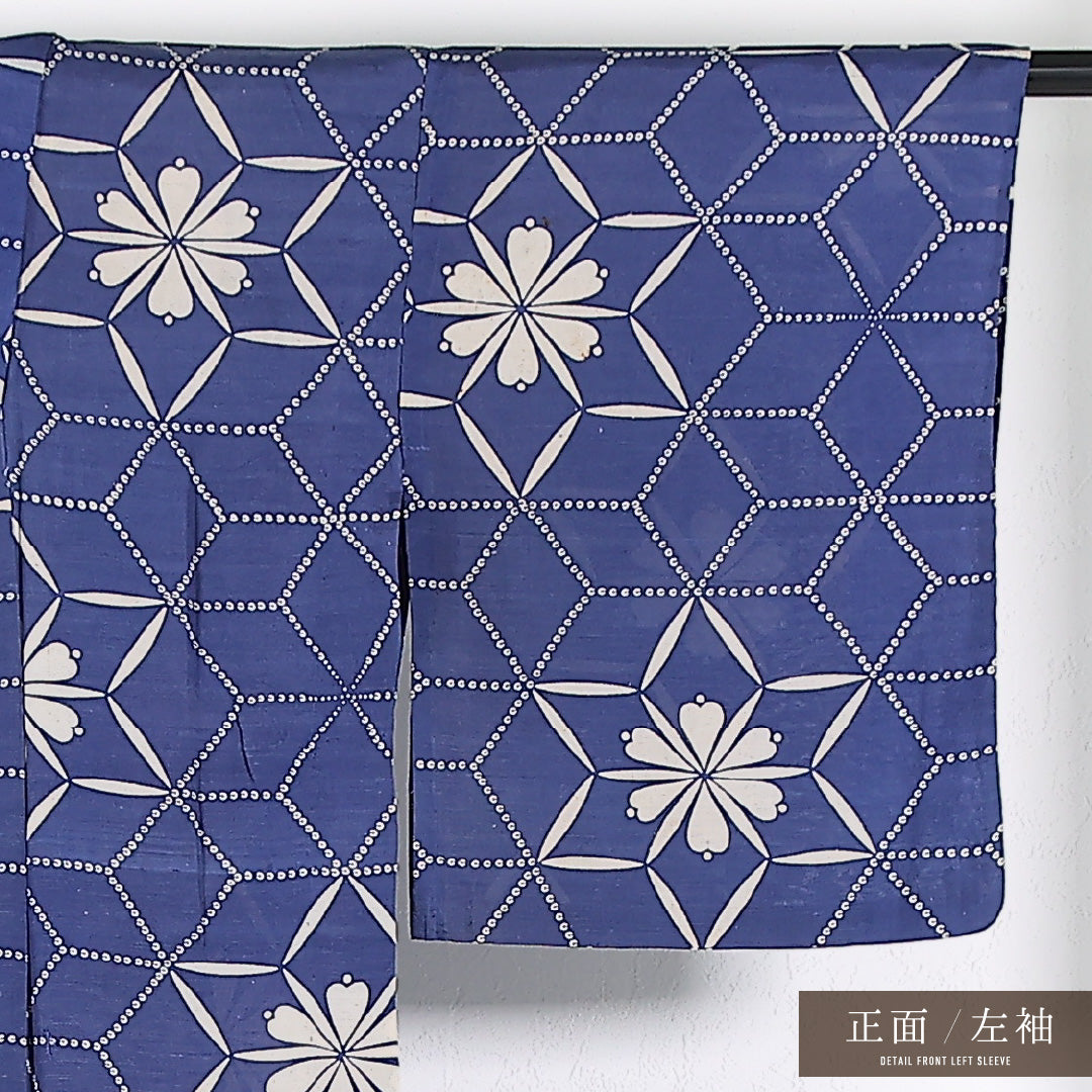 アンティーク 夏物 小紋 身丈139cm 裄丈61cm 正絹 Cランク バチ衿 Mサイズ 麻の葉 青系 RP 1221-17385