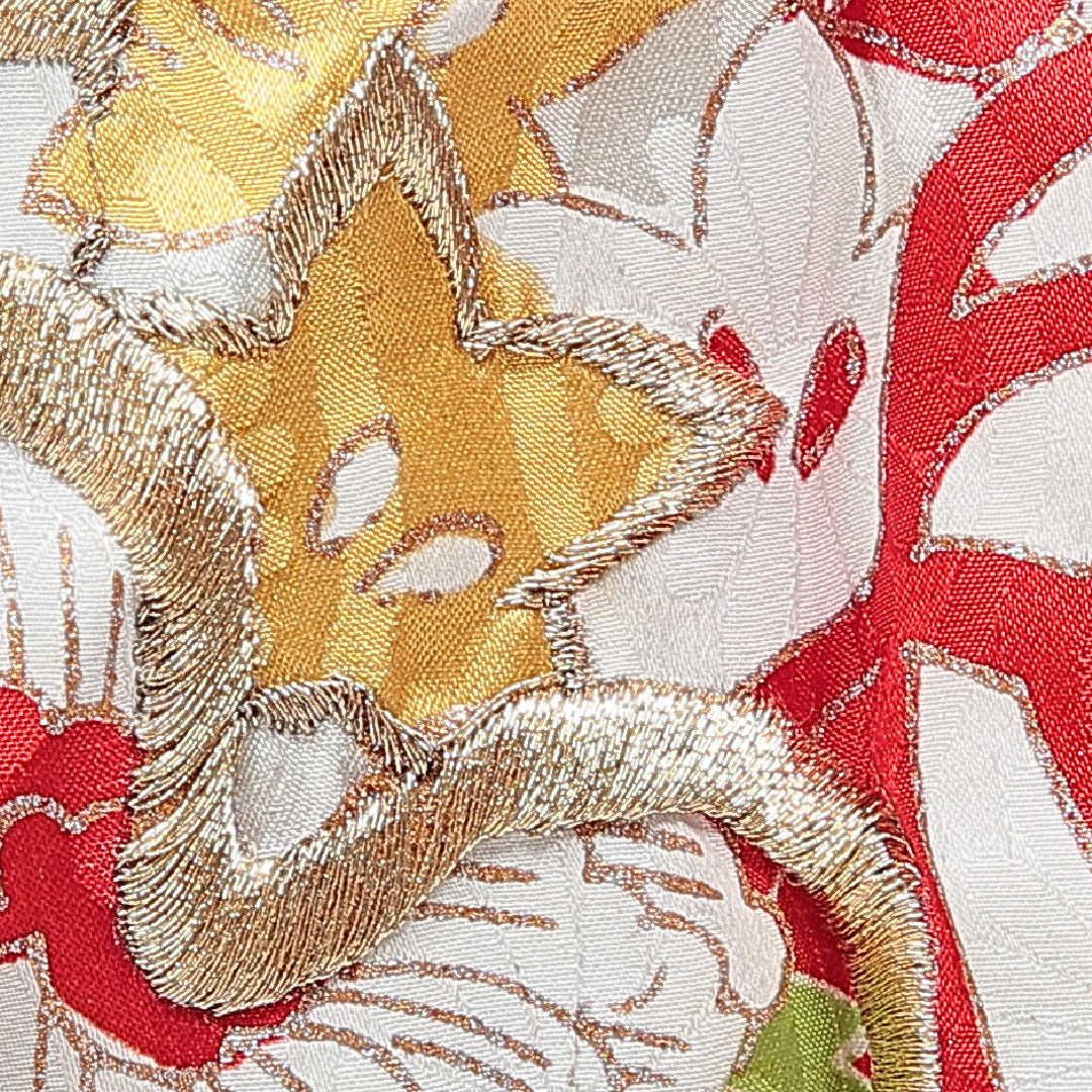 振袖 袷 身丈157cm 裄丈63cm 正絹 Cランク フォーマル 広衿 Mサイズ 刺繍 菊 桐 緑系 LP 1215-07022