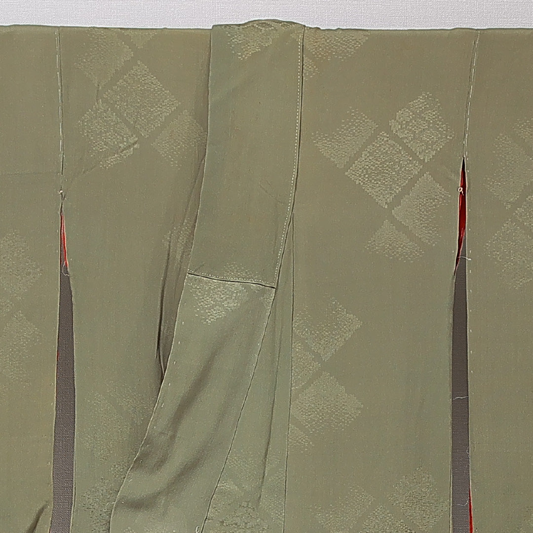 アンティーク 色留袖 (錦紗) 袷 身丈145cm 裄丈60cm 正絹 Bランク 一つ紋 広衿 XSサイズ 花鼓 緑系 RP 1214-07102