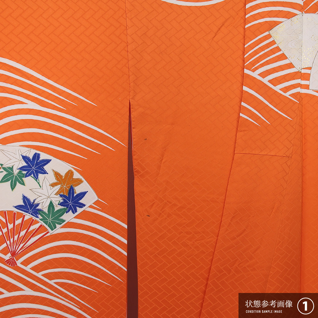 振袖 袷 身丈171cm 裄丈67cm 正絹 Aランク フォーマル 広衿 2XLサイズ 菊 朱系 RP 1215-06733