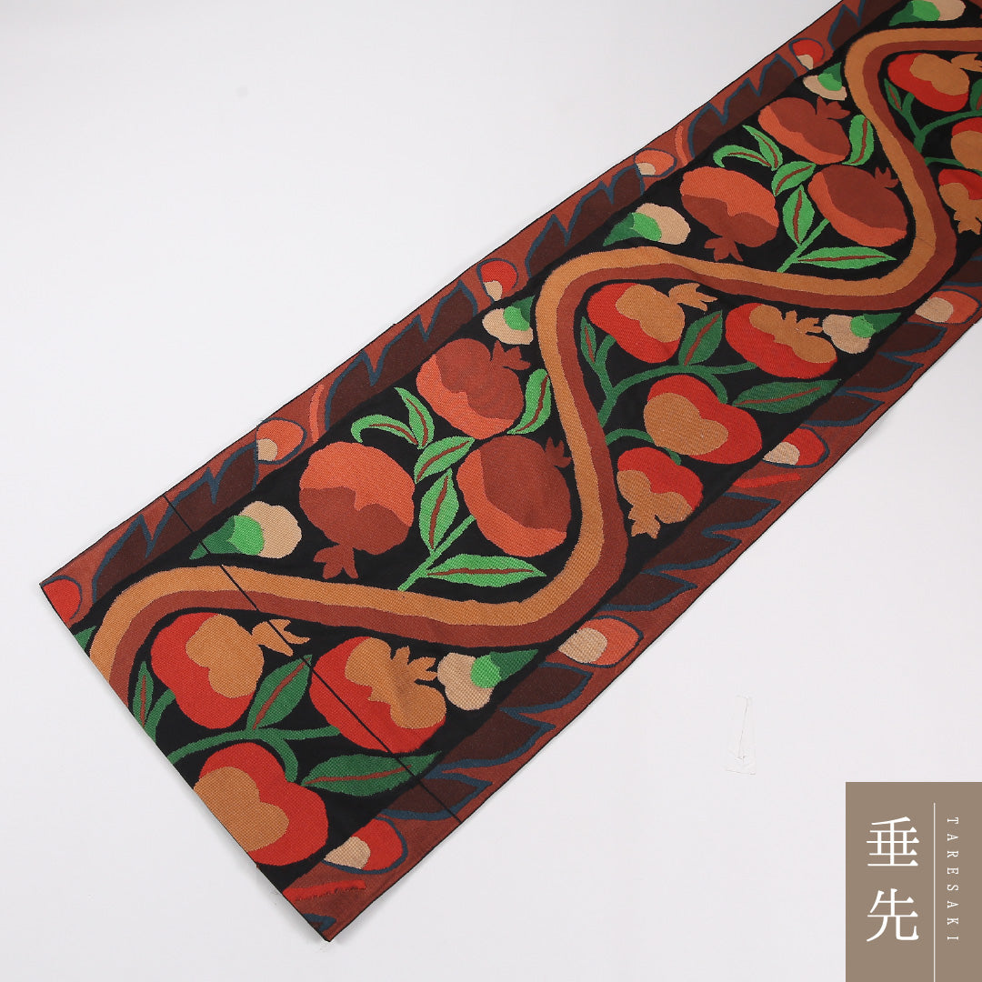 植物柄 袋帯 帯丈424cm 正絹 六通 インフォーマル 黒系 1243-02607