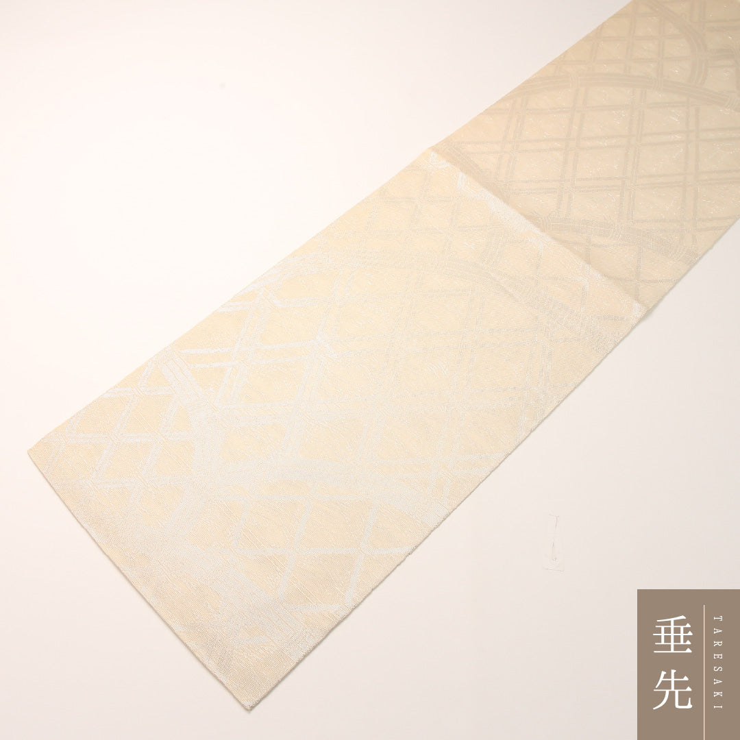 夏物 袋帯 帯丈430cm 正絹 六通 セミフォーマル 光悦垣 クリーム系 1243-02446