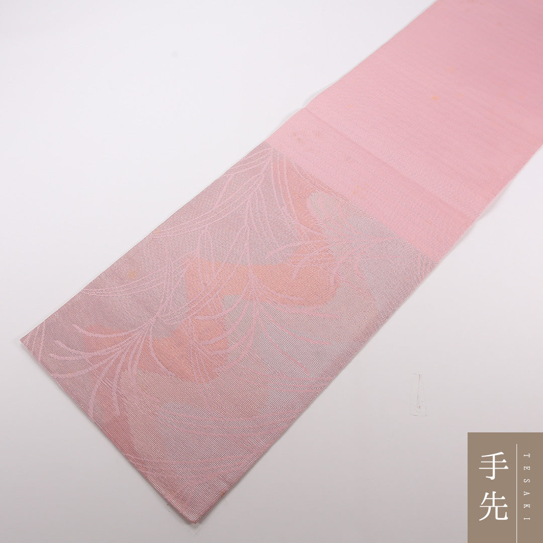 夏物 袋帯 帯丈424cm 正絹 六通 インフォーマル すすき ピンク系 1243-02493