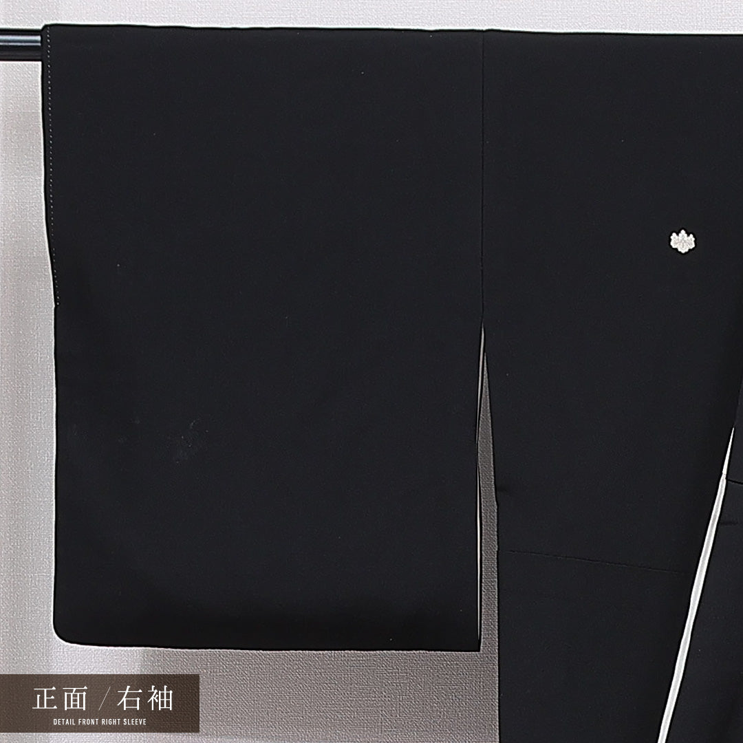 黒留袖 袷 身丈165cm 裄丈67cm 正絹 Cランク 五つ紋 (五三桐) フォーマル 広衿 XLサイズ 刺繍 比翼 鶴 黒系 LP 1213-07026