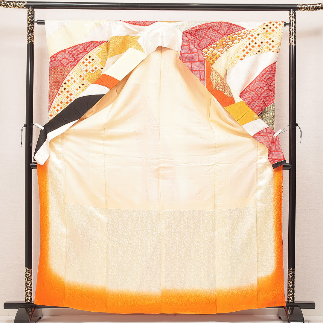 振袖 袷 身丈166cm 裄丈62cm 正絹 Cランク フォーマル 広衿 XLサイズ 裂取り クリーム系 LP 1215-07108