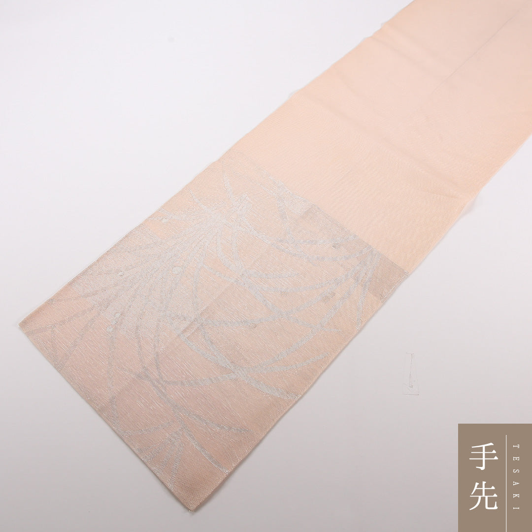 夏物 袋帯 帯丈424cm 正絹 六通 インフォーマル 植物柄 クリーム系 1243-02494