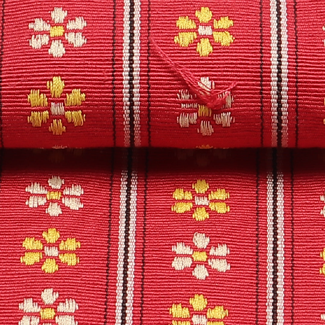 半幅帯 帯端のみ未仕立て 帯丈336cm 正絹 全通 小袋帯 カジュアル 菊 赤系 1247-00616