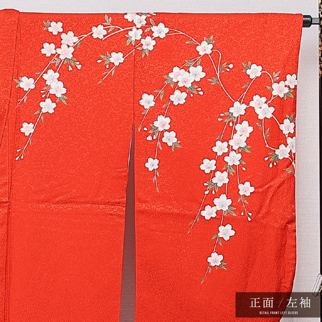 洗える着物 小振袖 袷 身丈161cm 裄丈68cm ポリエステル Sランク セミフォーマル 広衿 Lサイズ 桜 赤系 RP 1216-07042