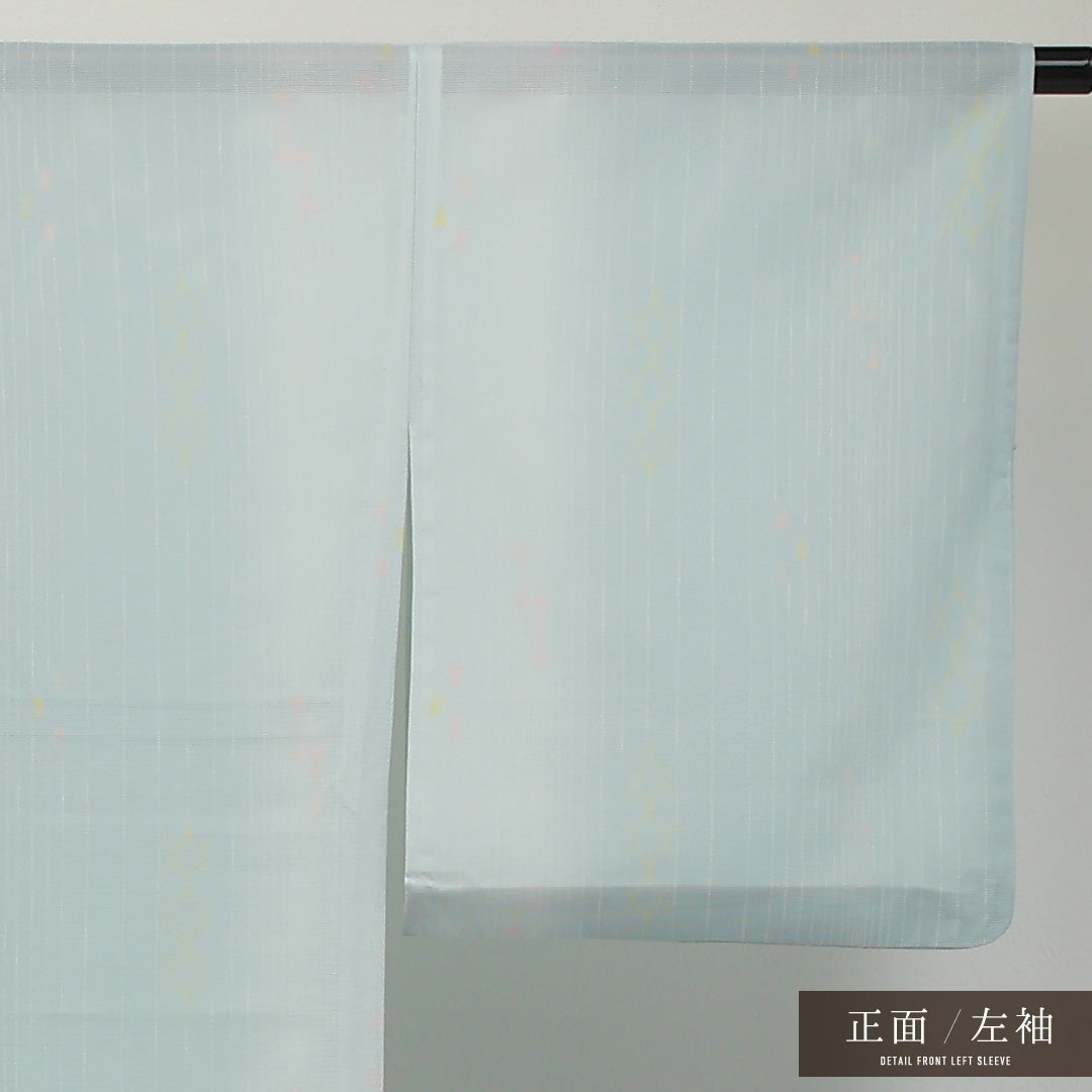 夏物 洗える着物 小紋 絽 身丈162cm 裄丈66cm ポリエステル Sランク インフォーマル 広衿 Sサイズ 創作柄 水色系 RP 1221-17331