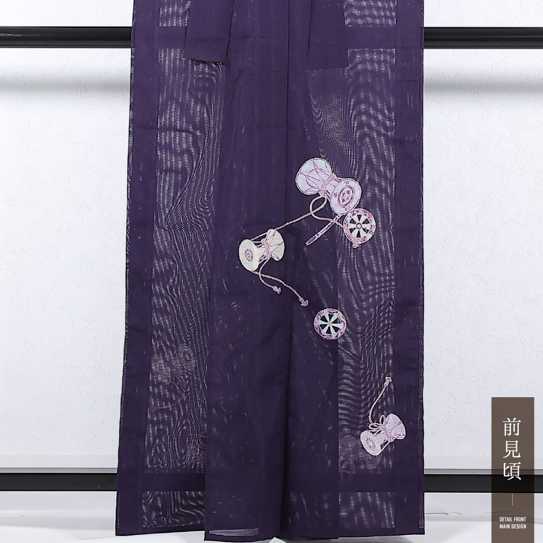 夏物 付下げ 絽 身丈160cm 裄丈63cm 正絹 Sランク インフォーマル バチ衿 XLサイズ 鼓 紫系 RP 1218-17344