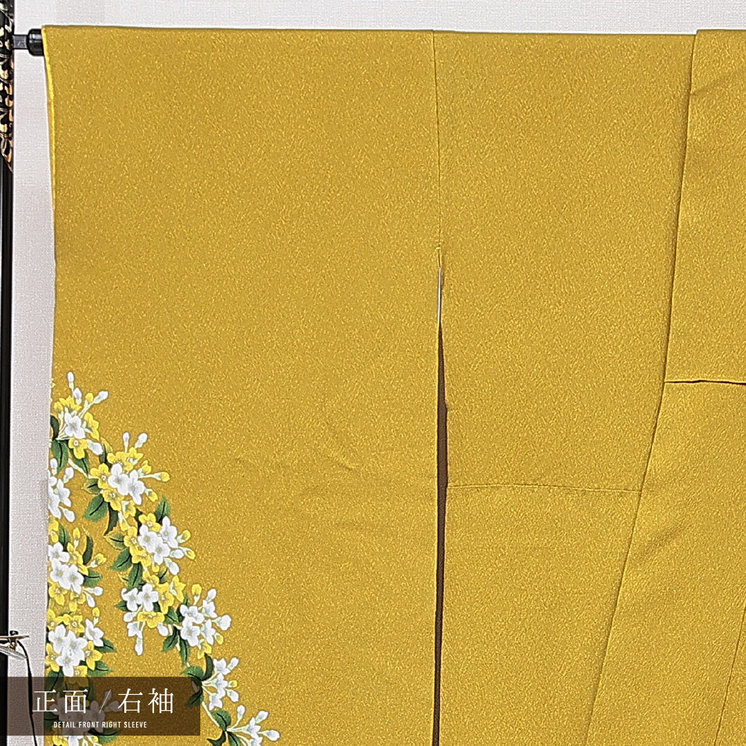 振袖 袷 身丈162cm 裄丈67cm 正絹 Sランク フォーマル 広衿 Lサイズ 百合 黄系 RP 1215-06981